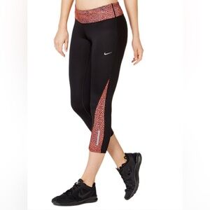 Nike Dri Fit Running Athletic Black and Orange Capris